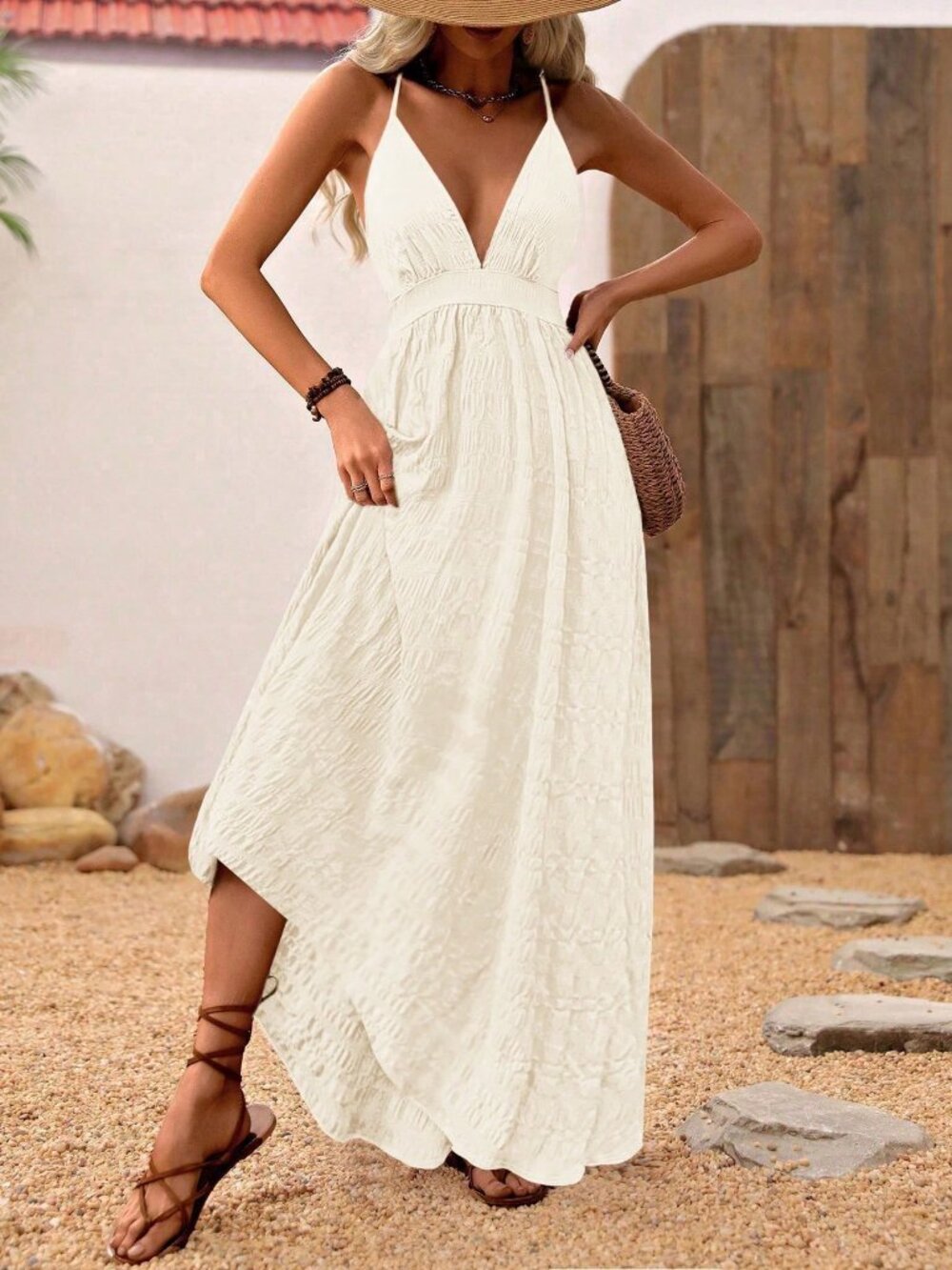 Apricot Women's Wrap Backless Vacation Casual Dress - Picture 3 of 3